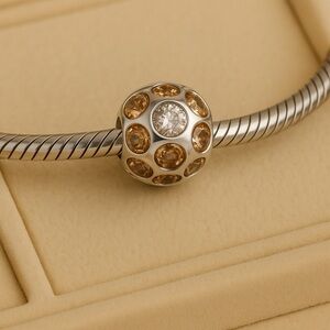 Chamilia Brown Disco Ball Swarovski Charm Bead.925 EUC #202